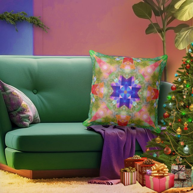 Unique Geometric Watercolor Pattern Art Pillow (Artistic Christmas pillow featuring an abstract geometric watercolor pattern in festive colors)