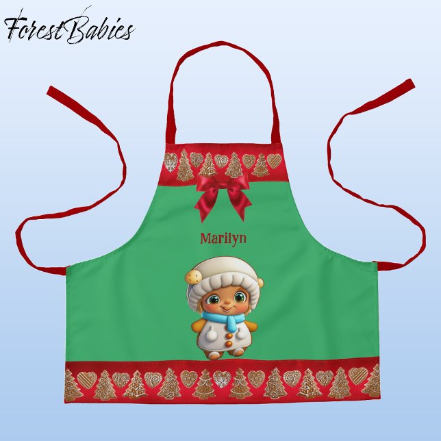 Unique Gingerbread Girl Cookie Graphic Apron (Gingerbread Kitchen Girl Christmas 🎄Customizable ForestBabies Apron)