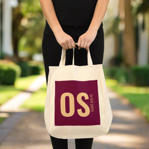 Unique Girly Stylish Burgundy Monogram Name  Tote Bag