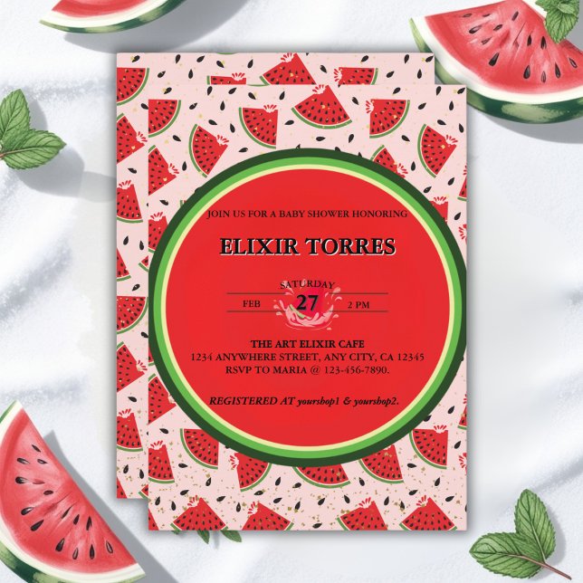 Unique Glitter Modern Watermelon Baby Shower Invitation (Creator Uploaded)