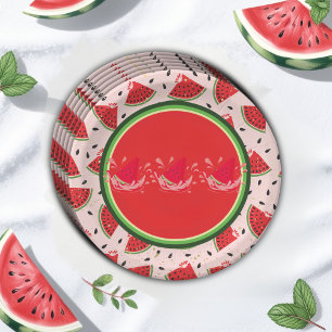 Unique Glitter Modern Watermelon Baby Shower Paper Plate