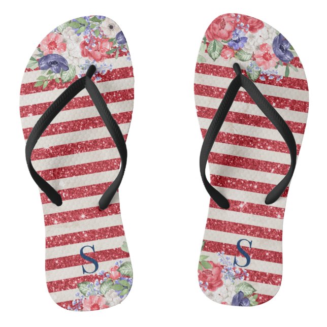 Unique glittery & floral pattern US flag colours  Jandals (Footbed)