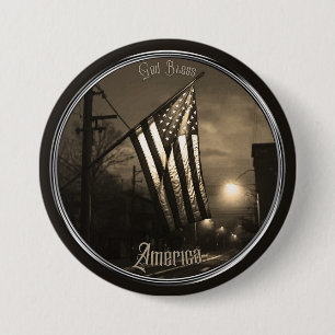 Unique God Bless America Flag at Night in the City 7.5 Cm Round Badge