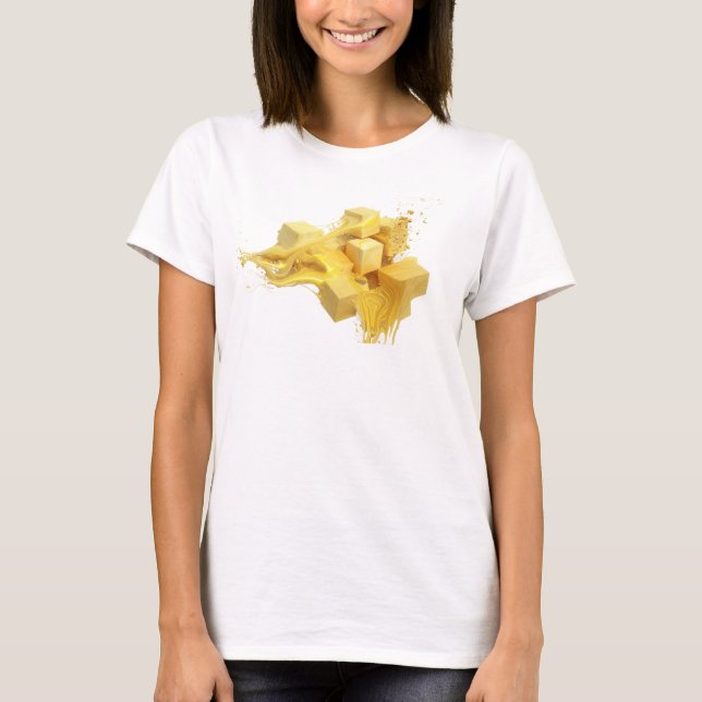 Unique Gold Abstract Cubes Art Design T-Shirt (Front)