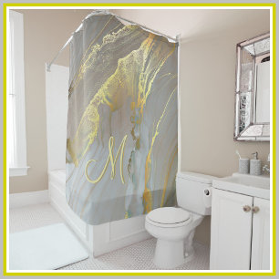 Unique Gold Alcohol Ink 3 Colour Monogram Shower Curtain