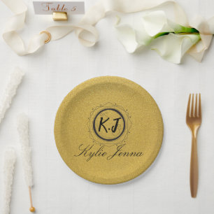 Unique gold and black elegant script calligraphy paper plate