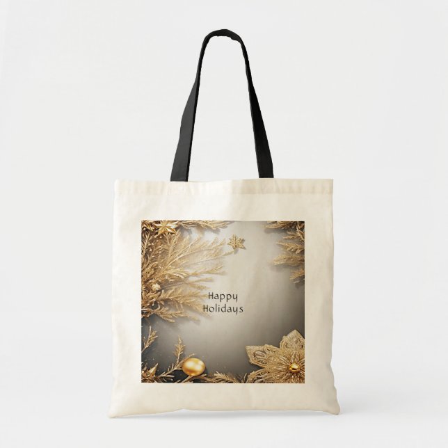 Unique Gold Decorative Holiday Tote Bag (Front)