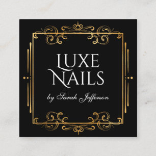 Unique Gold Foil Flourish Swirls Luxurious Black   Square Business Card