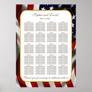 Unique Gold Foil USA Flag Wedding Seating Chart