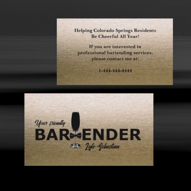 Unique Gold Glitter Bowtie Bartender Business Card (Creator Uploaded)