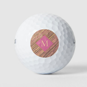 Unique Gold Glitter Stripes Monogram Pink Golf Balls
