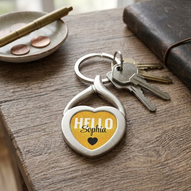 Unique Gold Heart Gift Idea | Personalised Name Key Ring (unique custom name bag charm, cool personalized keychain for keys, custom name tag keyring gift, buy)