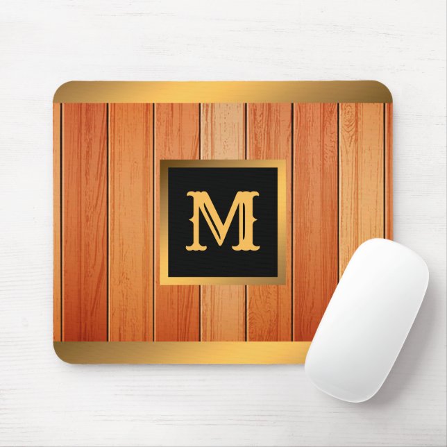Unique Gold Luxury Wood Monogrammed Mouse Pad (With Mouse)