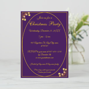 Unique Gold Purple Christmas Party Merry & Bright  Invitation