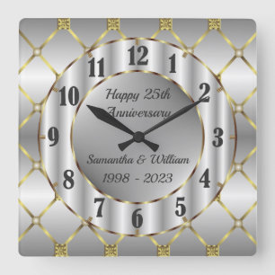 Unique Gold Silver And Black Wedding Anniversary Square Wall Clock