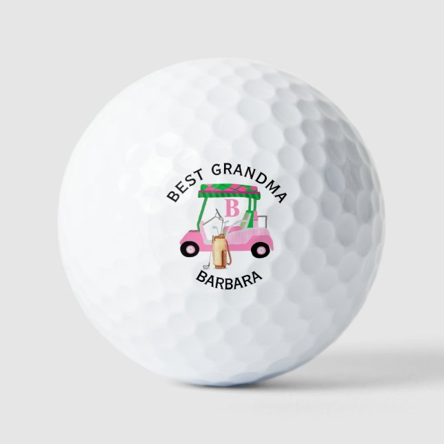 Unique Golf Cart Best Grandma Monogram Name   Golf Balls (Front)