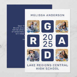 Unique Grad Navy Blue White 4 Photo Graduation Announcement