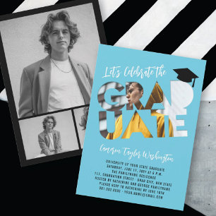 Unique Graduate Cutout Photo Blue Graduation Party Invitation