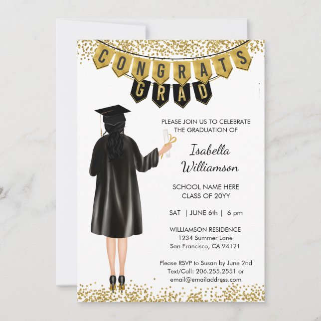  Unique Graduation Invitation Black Hair (Front)