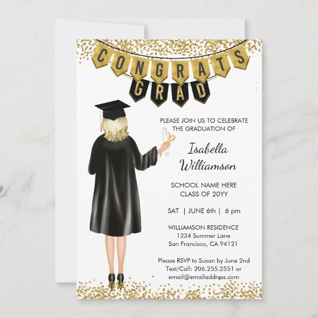  Unique Graduation Invitation Blonde Hair (Front)