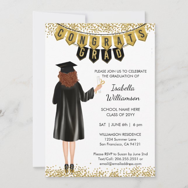  Unique Graduation Invitation Red Hair (Front)