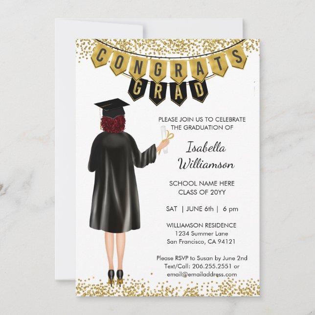 Unique Graduation Invitation Red Hair (Front)