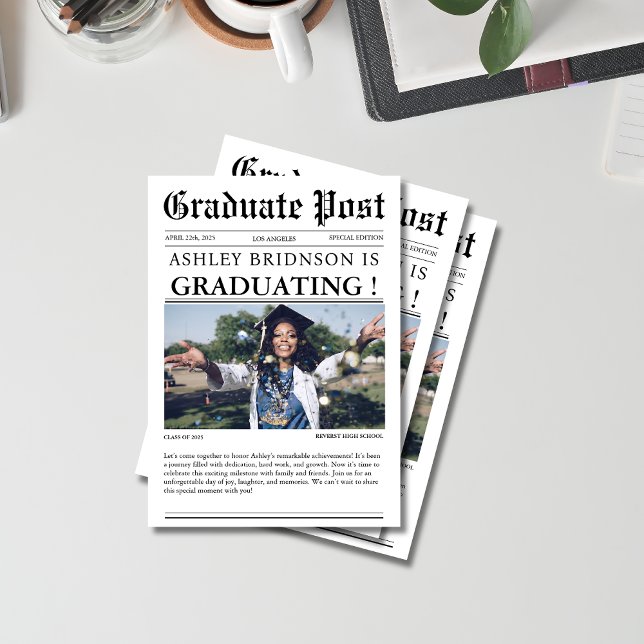 Unique Graduation Newspaper High School photo  Invitation (Creator Uploaded)