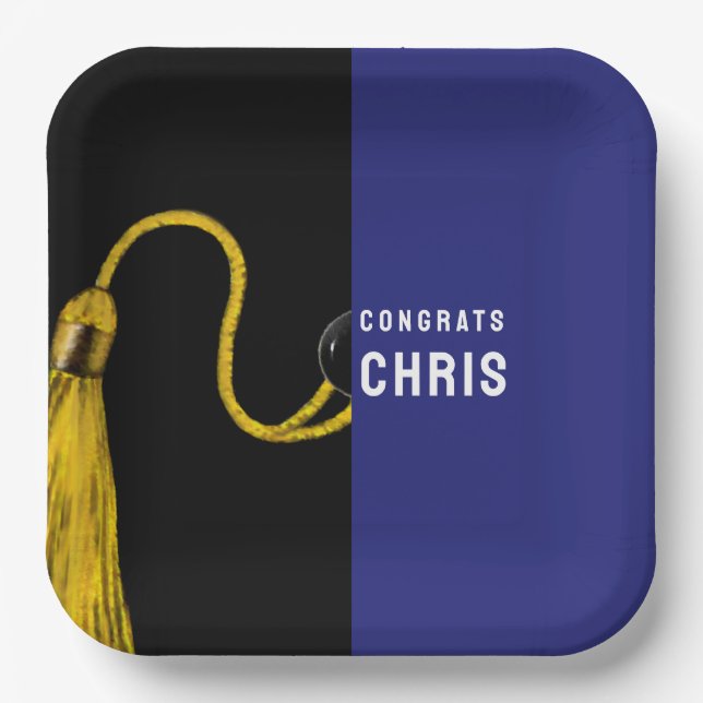 Unique Graduation Party Blue Paper Plates (Front)