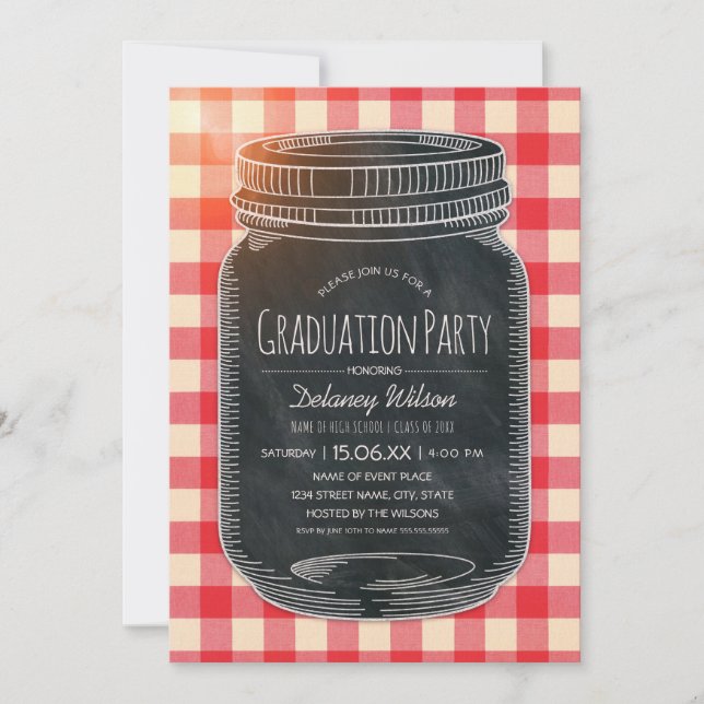 Unique Graduation Party Rustic Country Mason Jar Invitation (Front)