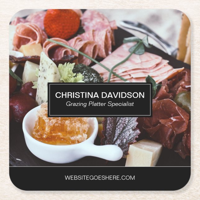 Unique Grazing Platter Specialist Business Card Square Paper Coaster (Front)