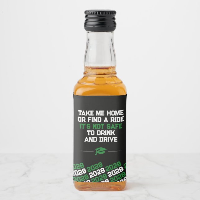 Unique Green & Black Graduation Mini Liquor Bottle Label (Front)