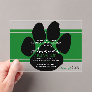 Unique Green & Black Graduation Pawprint Elegant Acrylic Invitations