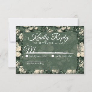 Unique Green Gardenias Aesthetic Botanical Wedding RSVP Card