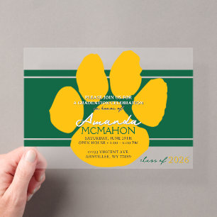 Unique Green & Gold Graduation Pawprint Elegant Acrylic Invitations