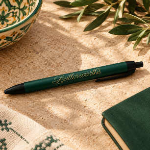 Unique Green & Gold Typography Business Name  Black Ink Pen