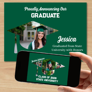Unique Green Graduate Cap Photo Collage Graduation Announcement