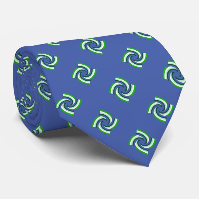 Unique Green Pattern on Blue  Tie (Rolled)