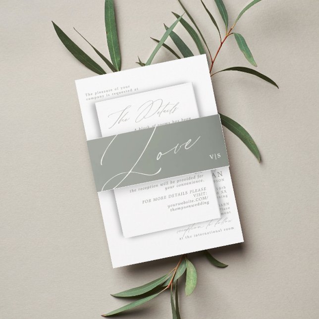 Unique Green Sage  Love Monogram Wedding Invitation Belly Band (Creator Uploaded)
