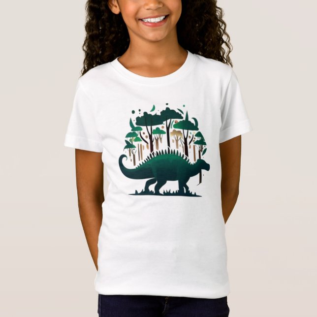 Unique Green Stegosaurus Dinosaur Forest T-Shirt (Front)