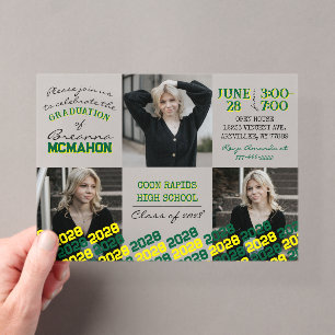 Unique Green & Yellow Graduation 3 Photo Frosted Acrylic Invitations