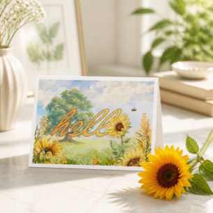Unique Greeting Card with Hello and Sunflowers
