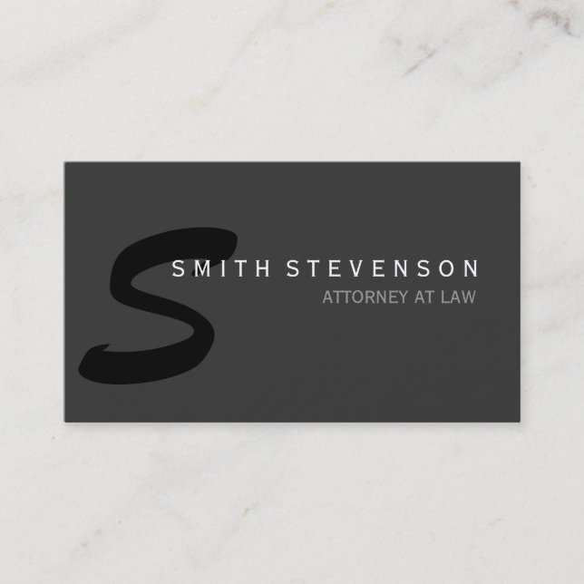 Unique Grey Black Monogram Attorney Business Card (Front)
