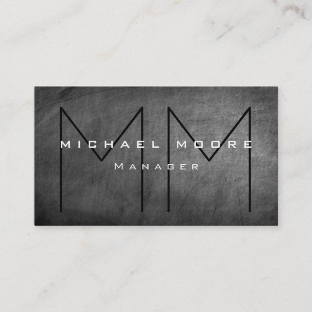 Unique Grey Chalkboard Chic Monogram Business Card (Front)