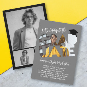 Unique Grey Graduate Cutout Graduation Photo Party Invitation