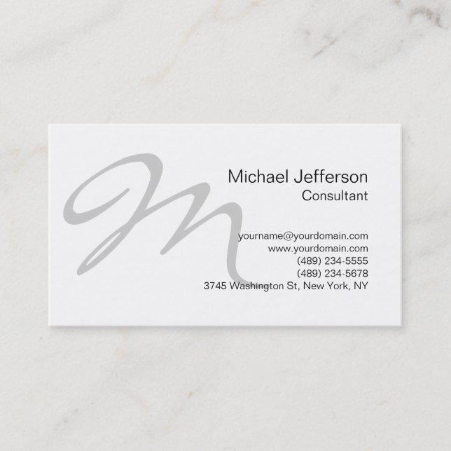 Unique Grey Monogram Black White Business Card (Front)