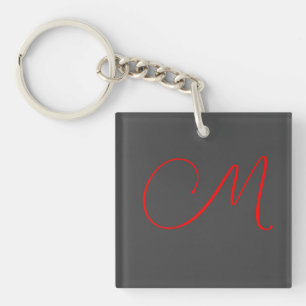 Unique grey red calligraphy monogram name initial key ring