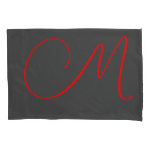 Unique grey red calligraphy monogram name initial pillowcase