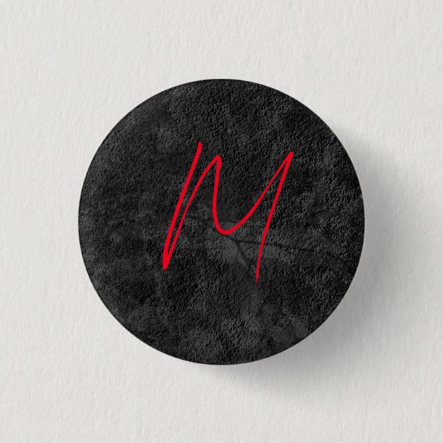 Unique grey red monogram name initial calligraphy 3 cm round badge (Front)
