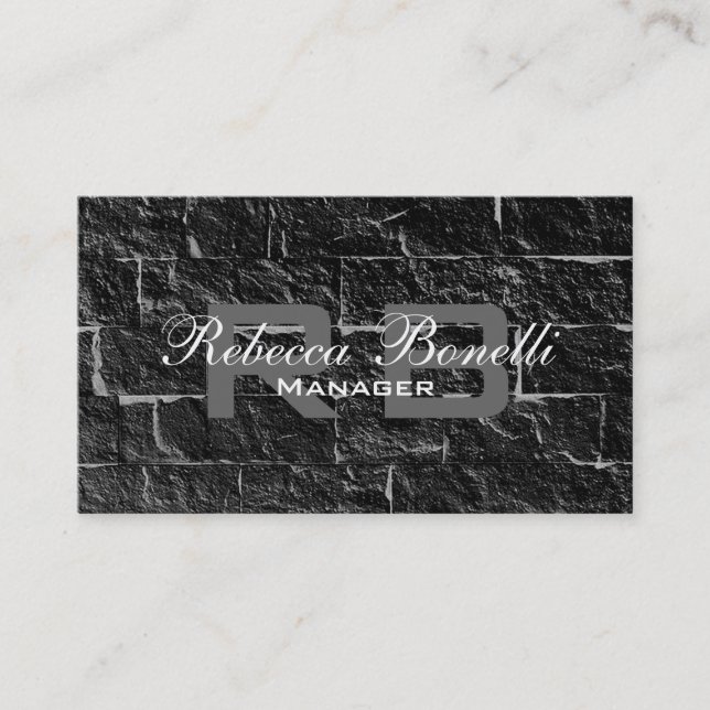 Unique Grey Wall Brick Monogram Business Card (Front)