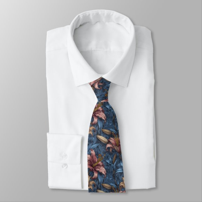 Unique Groomsman Gift Lilies Tie (Tied)
